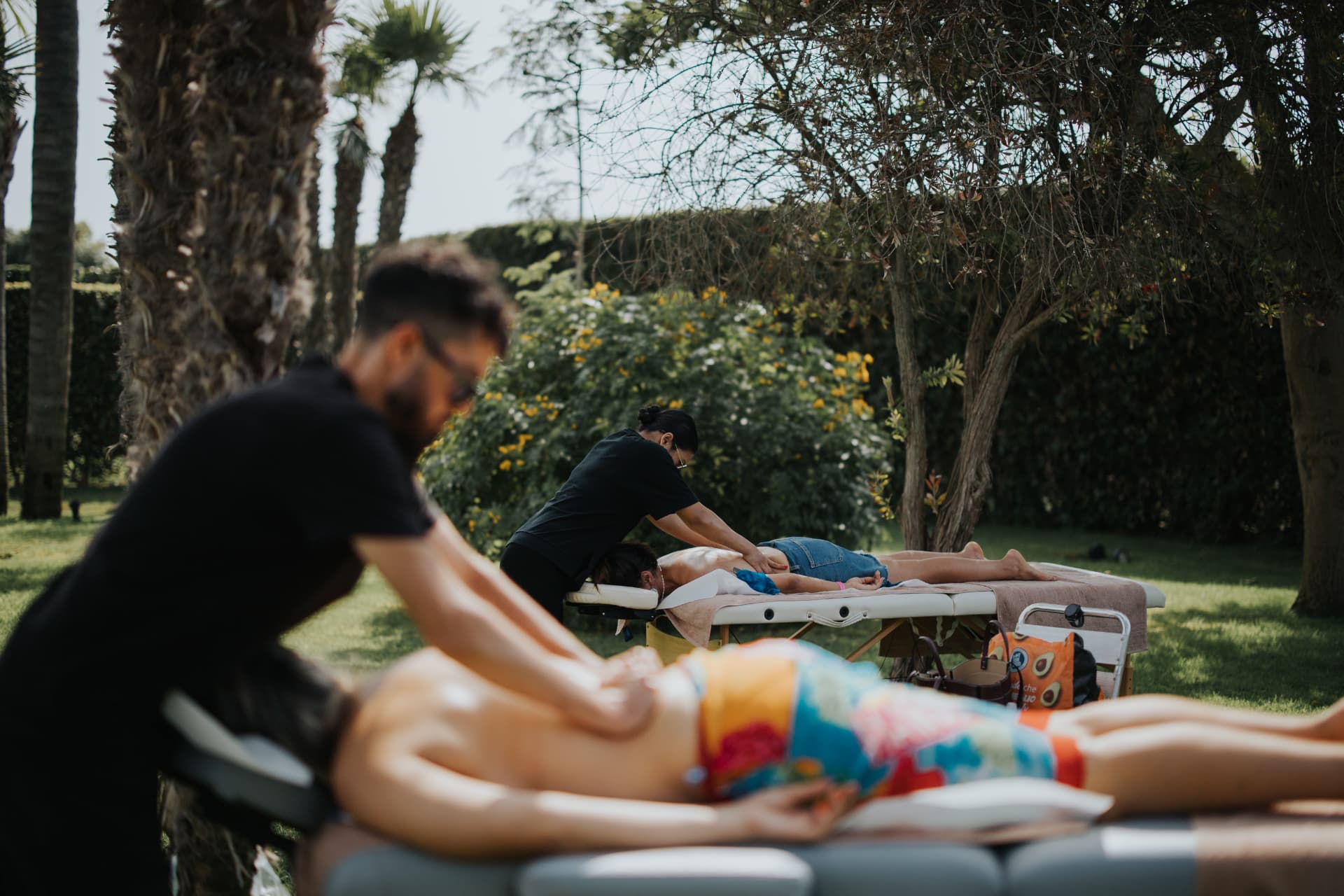 Outdoor massage lounge at a summer company event